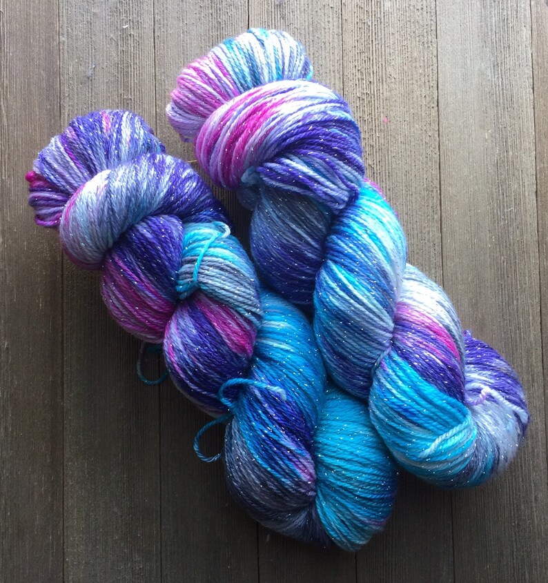 Hand Dyed Yarn SW Sparkle Sock Yarn fingering weight Sunrise Mist Sock weight ready to ship image 1