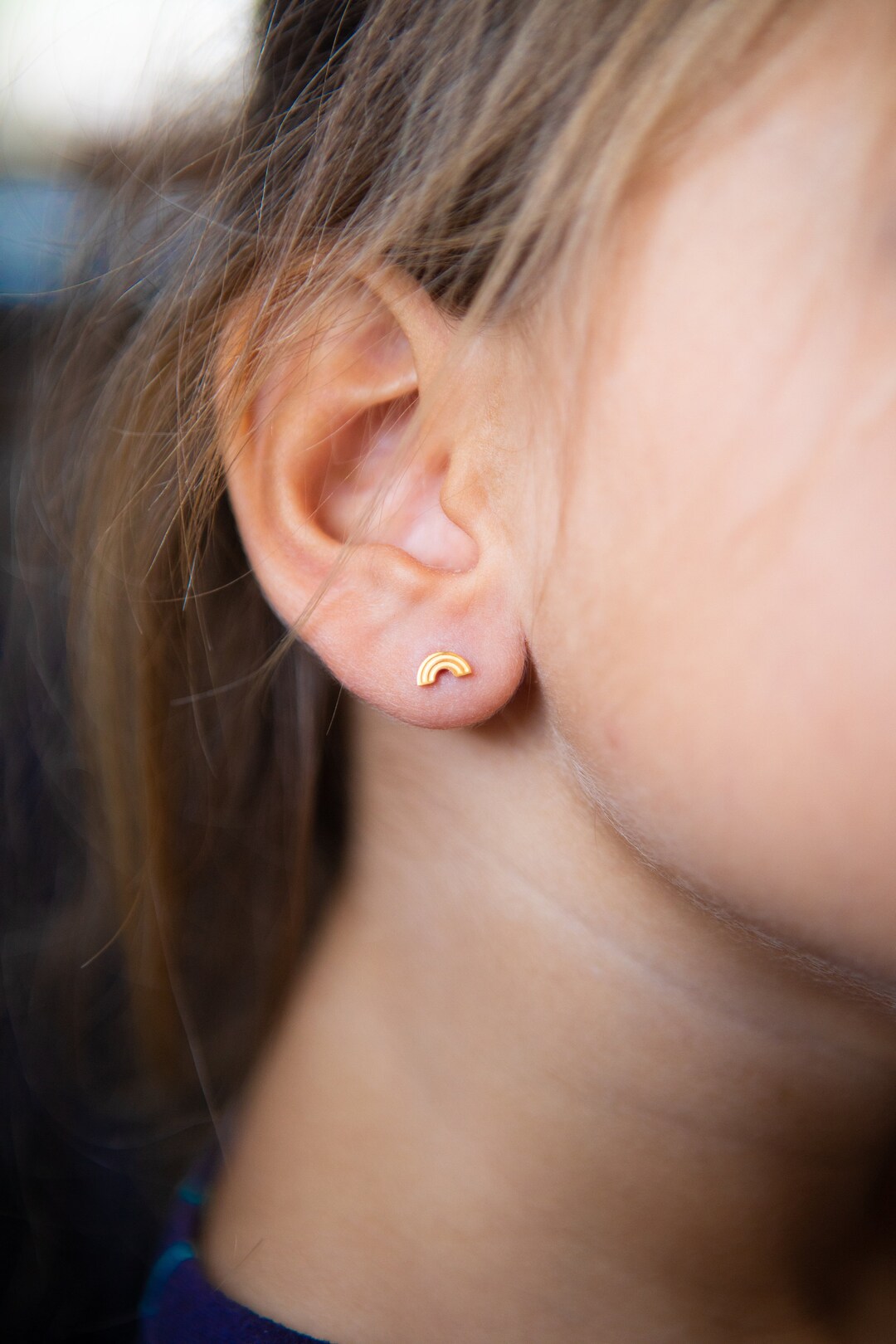 Gold Rainbow Dainty Earring, Hypoallergenic, Kid and Adult Friendly!