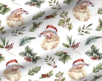 Retro Santa Fabric - Vintage Santa Fabric - 1950s Retro Christmas Greenery Fabric by the Yard - Large by Delish Designs