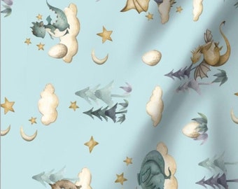 Baby Dragon Fabric - Little Baby Dragons - Whimsical Fun Cute Happy Cheerful Mint Green Fabric by the Yard Rotated by Surrey Lane Design