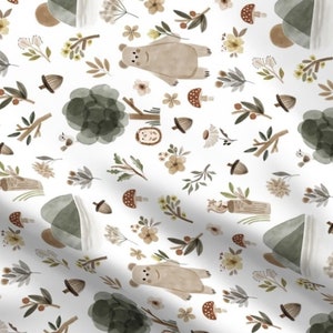 Woodland Bear Fabric - Sage Green Woodland Animals Fabric - Fat Quarters - By the Yard Gender Neutral Nursery Fabric Rotated