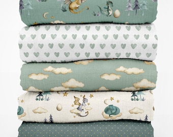 Sage Green Baby Dragon Fabric Fat Quarters - Fat Quarter Bundles - Quilting Cotton,
