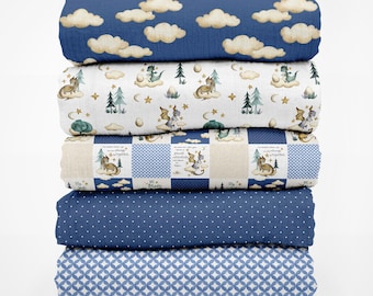 Dusty Blue Baby Dragon Fabric Fat Quarters - Fat Quarter Bundles - Quilting Cotton