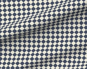 Slate Blue Diamond Fabric by the Yard - Harlequin Fabric - Blue and Cream Checker Fabric - Geometric Diamonds Cotton Fabric