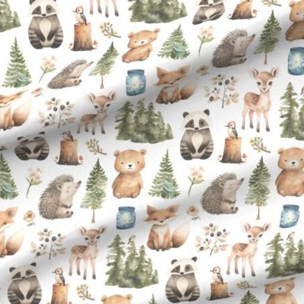 Woodland Fabric - Forest Animal Fabric - Gender Neutral Fabric - Sage Green Woodland Nursery Fabric by the Yard - LRG - by Delish Designs