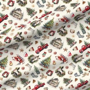 Vintage Farmhouse Christmas Fabric - Farmcore Fabric - Farmhouse Fabric - Minky by the Yard - Farm Life Quilting Cotton - Large Scale