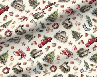 Vintage Farmhouse Christmas Fabric - Farmcore Fabric - Farmhouse Fabric - Minky by the Yard - Farm Life Quilting Cotton - Large Scale