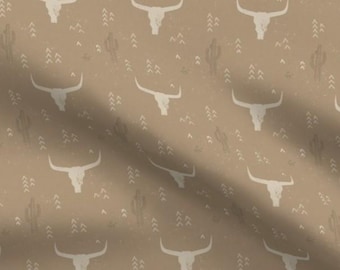 Western Fabric - Boho Skull Fabric - Desert Fabric - Southwest Fabric - Cactus Fabric by the Yard - Medium Scale