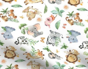 Safari Fabric - Baby Safari Animals Nursery Material - Fabric by the Yard