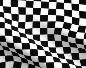Checked Fabric - Race Car Flag Fabric - Black and White Checker Flag Fabric - Squares Cotton Fabric By the Yard Check