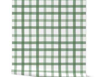 Sage Green Gingham Wallpaper - Green Plaid Wallpaper - Modern Painted Wallpaper - Farmhouse Wallpaper - Peel and Stick Removable Wallpaper