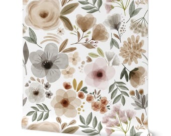 Oversized Floral Wallpaper - Wallpaper Wildflowers - Blush Flowers Floral Nature - Peel and Stick Removable Wallpaper - Prepasted Wallpaper