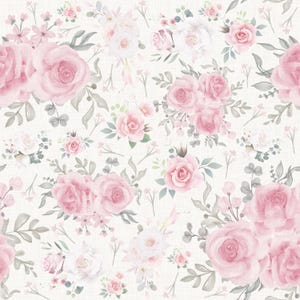 Floral Linen Pink Fabric - Oversized Floral Material - Blush Flowers Floral Pink Roses Wedding - Girl Minky Fabric - Organic Cotton Fabric