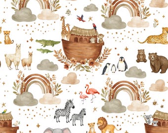Noah's Ark Fabric - Faith Christian Fabric - Whimsical Nursery Fabric -  Bible Fabric by the Yard by Delish Designs - Large Scale