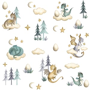 Baby Dragon Fabric - Little Baby Dragons - Whimsical Fun Cute Happy Cheerful White Teal Fabric by the Yard - Dragons Fabric