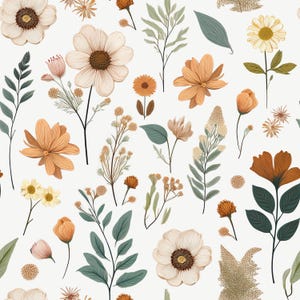 Earthy Fall Wildflower Fabric - Quilting Cotton - Floral Fabric - Neutral Floral Fabric - Nature Botanical Fabric - Garden Fabric - Medium