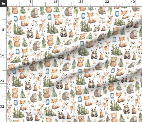 Woodland Fabric - Forest Animal Fabric - Gender Neutral Fabric - Sage Green Woodland Nursery Fabric by the Yard - LRG - by Delish Designs