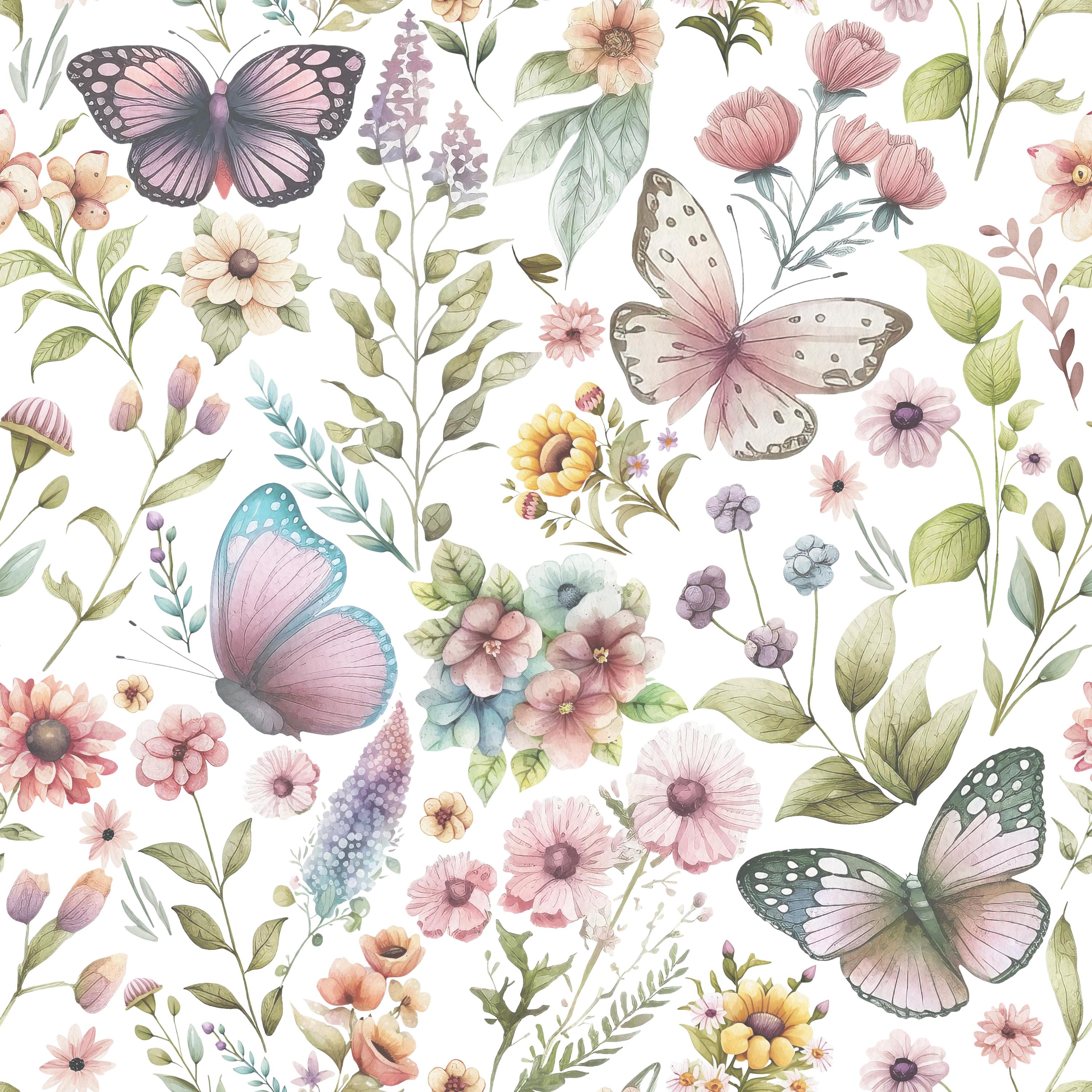 Butterfly Floral Fabric - Quilting Cotton - Organic Knit - Fleece - Minky - Girl Nursery Fabric - Nature Fabric - Fabric by the Yard