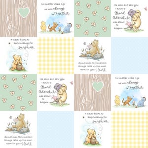 Winnie-the-Pooh Faux Quilt Fabric - Classic Winnie the Pooh - Nursery Patchwork Nostalgic Quote Fabric by the Yard - Camelot Winnie the Pooh