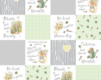 Peter Rabbit Fabric - Gender Neutral Cheater Quilt Fabric - Vintage Storybook Fabric - Quilting Cotton - Fabric by the Yard