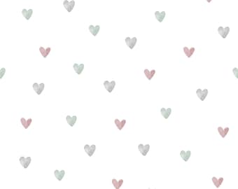 Baby Hearts Fabric - Watercolor Fabric - Heart Fabric - Whimsical Baby Girl Fabric - Valentine's Day Fabric- Nursery Fabric by the Yard