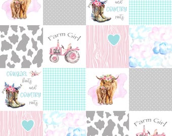 Farm Girl Cheater Quilt Fabric - Farm Life Fabric - Farm Girl Fabric - Farm Fabric Girl - Baby Girl Fabric - Farmhouse Fabric