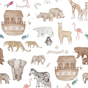Noah&#39;s Ark Fabric - Noahs Ark Fabric - Nursery Bible Fabric - Christian Fabric - Safari Fabric - by the Yard Fabric Medium by Delish Designs