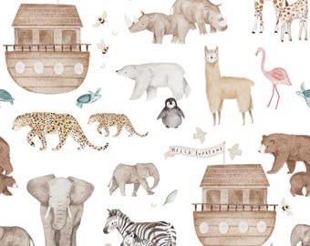 Noah's Ark Fabric - Noahs Ark Fabric - Nursery Bible Fabric - Christian Fabric - Safari Fabric - by the Yard Fabric Medium by Delish Designs