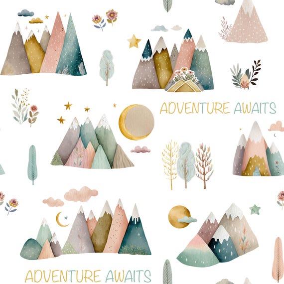 Mountain Fabric Quilting Cotton - Girl Adventure Fabric - Nature Fabric - Outdoor Camping Fabric - Girl Nursery Fabric - Adventure Awaits LG