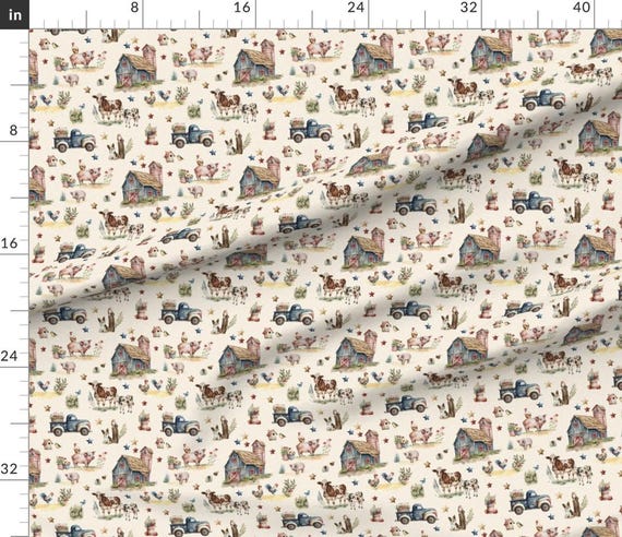 Farm Fabric - Farmhouse Fabric - Patriotic Fabric by the Yard - Farm Animal Fabric - Farmcore Fabric - Quilting Cotton by the Yard- Lrg