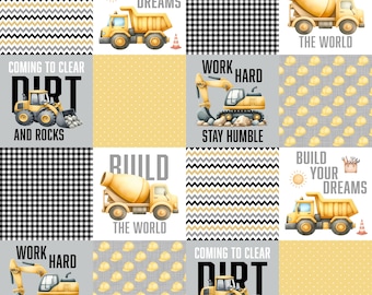 Construction Fabric - Truck Cheater Quilt Fabric - Nursery Patchwork Baby Boy Fabric by the Yard - Yellow and Black Fabric - Quilting Cotton
