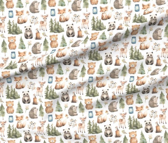 Forest Animals Fabric - Cute Baby Animal Fabric - Gender Neutral Fabric - Woodland Animal Fabric by the Yard - Small - by Delish Designs