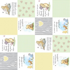 Winnie-the-Pooh Cheater Quilt Fabric - Vintage Winnie-the-Pooh Fabric - Gender Neutral Nursery Fabric - Yellow and Green Fabric - Rotated