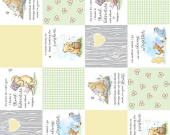 Winnie-the-Pooh Cheater Quilt Fabric - Vintage Winnie-the-Pooh Fabric - Gender Neutral Nursery Fabric - Yellow and Green Fabric - Rotated