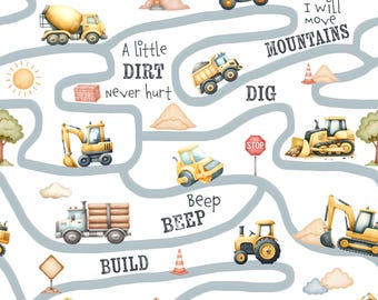 Construction Nursery Fabric - Trucks Fabric - Baby Boy Fabric by the Yard - Boy Fabric - Quilting Cotton - Construction Fabric - MEDIUM