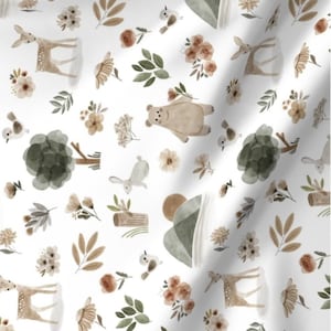 Gender Neutral Cotton Fabric, Sage Green Woodland Animals Minky, Fat Quarter, By the Yard Nursery Fabric Rotated by Delish Designs