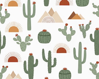 Cactus Fabric - Southwestern Fabric - Desert Fabric - Western Fabric - Sonoran Saguaro Arizona Whimsical Fabric by the Yard - Medium Scale