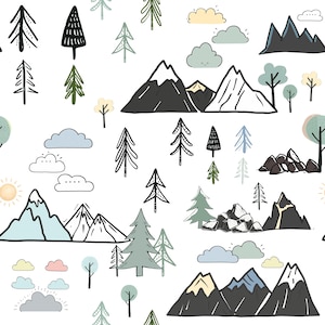 Minimalist Nature Fabric - Mountain Fabric - Quilting Cotton- Cotton Gauze - Neutral Adventure Mountains Fabric by the Yard - Medium