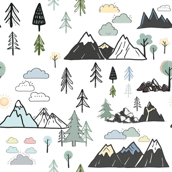 Minimalist Nature Fabric - Mountain Fabric - Quilting Cotton- Linen Fabric - Neutral Adventure Mountains Outdoor Fabric by the Yard - Medium
