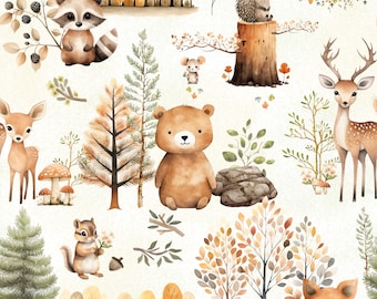 Woodland Animal Fabric - Baby Animals Fabric - Gender Neutral Fabric - Sage Green and Cream Fabric by the Yard - Medium - by Delish Designs