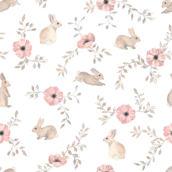 Bunny Fabric - Rabbit Fabric - Easter Fabric - Floral Spring Fabric by the Yard - Easter Bunny Fabric - Bunny Blossom Fabric - Medium