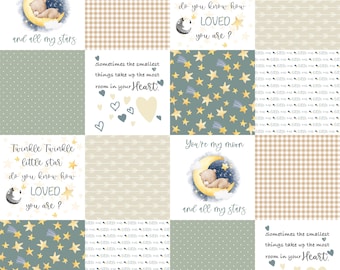 Nursery Rhyme Fabric - Nostalgic Quote Fabric - Twinkle Twinkle Little Star Fabric - Baby Themed Fabric - Sage Green Fabric by the Yard