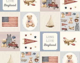 Americana Vintage Teddy Bear Fabric by the Yard - Baseball Fabric: Upholstery Fabric, Quilting Cotton, Linen, Fleece, Minky