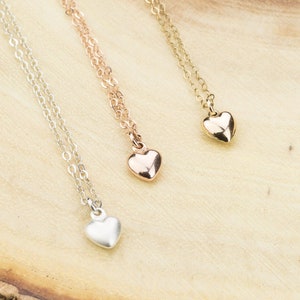 Heart Charm Necklace. Dainty Gold Heart Pendant. Tiny Puffed Heart Jewelry. Bridesmaid, Best Friend Necklace. Gold fill, Silver, Rose Gold image 1