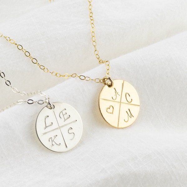 Personalized Initial Necklace. Custom Initial Disc with Family Initials. Dainty Mom Jewelry. Christmas Gift Necklace for Women. Gold, Silver