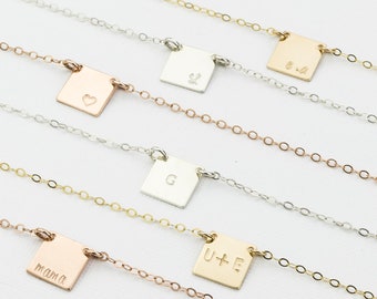 Square Plate Necklace, Personalized. Simple, Delicate Square Pendant. Initial Tag. Gold filled, Sterling Silver, Rose Gold Squared necklace