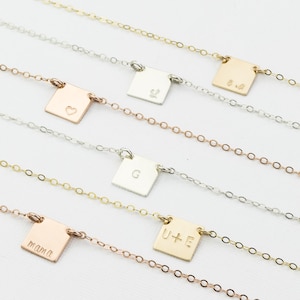 Square Plate Necklace, Personalized. Simple, Delicate Square Pendant. Initial Tag. Gold filled, Sterling Silver, Rose Gold Squared necklace