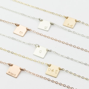 Square Plate Necklace, Personalized. Simple, Delicate Square Pendant. Initial Tag. Gold filled, Sterling Silver, Rose Gold Squared necklace image 1