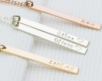 Vertical Bar Necklace. Kids Name Necklace. Personalized. Name Bar Necklace. Gold Bar. Anniversary Gifts for Wife. Gift for Mom. Silver Bar