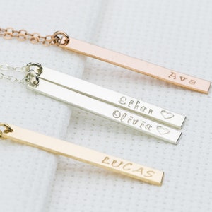 Vertical Bar Necklace. Kids Name Necklace. Personalized. Name Bar Necklace. Gold Bar. Anniversary Gifts for Wife. Gift for Mom. Silver Bar